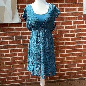 Poema Teal Lace Dress Size S